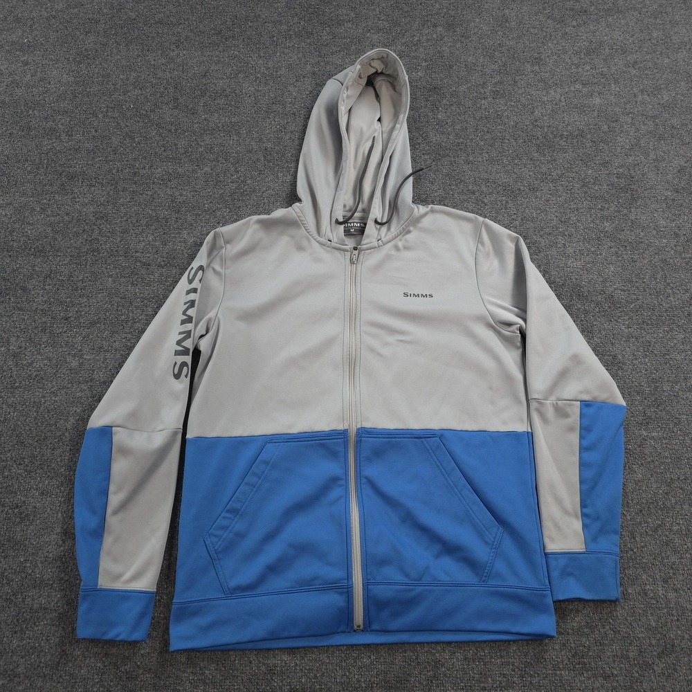 Simms Hoodie Mens M Gray Blue Challenger Performance Fishing Logo Sweatshirt